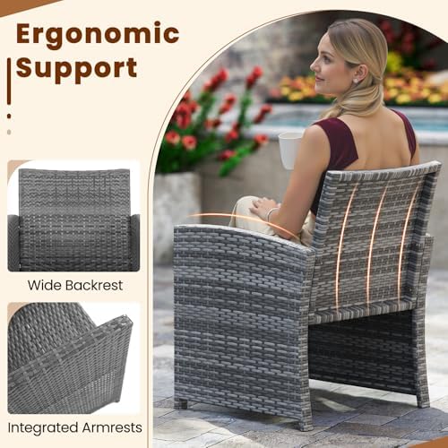 KOTEK 3 Piece Patio Furniture Set, Outdoor Wicker Patio Chairs with Cushions ...