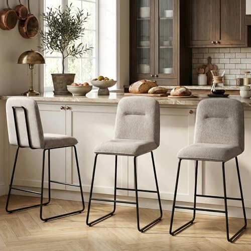 Bar Stools Set of 2, 26" Counter Height Bar Stools with Back, Modern Lin...