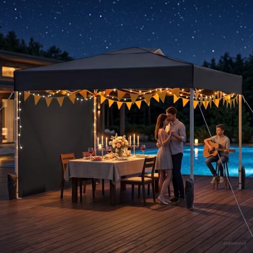 10x10 Pop Up Canopy Tent with One Push Setup, 3 Adjustable Heights, Black