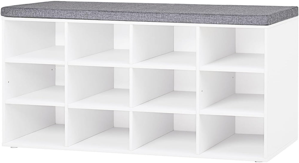 DINZI LVJ Shoe Storage Bench with Cushion, 40.9" Cubby Shoe Rack, 12-Cubby