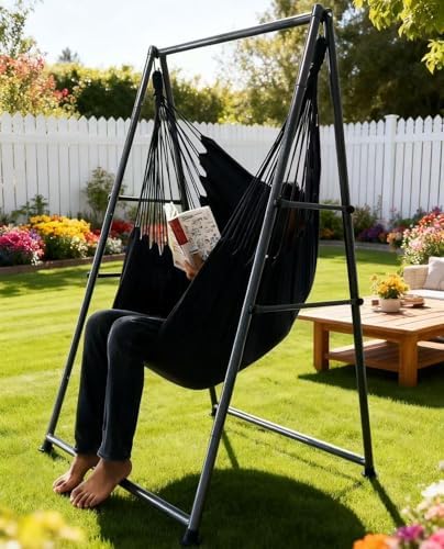 Hammock Chair Stand with X-Large Swing Chair with Footrest,Anti-Tip Thickened...
