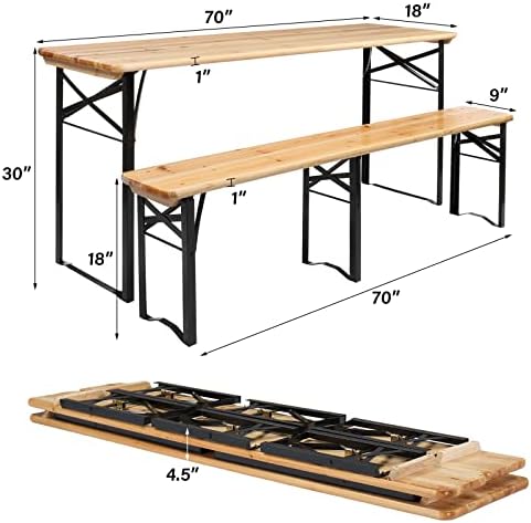 VINGLI 70 Inch Folding Picnic Tables with Benches Set, Weather-Resistant Wood...