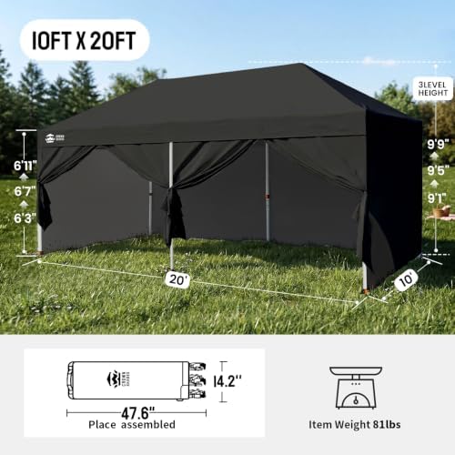 CROWN SHADES 10x20 Pop Up Canopy Tent, Event Shelter, Black
