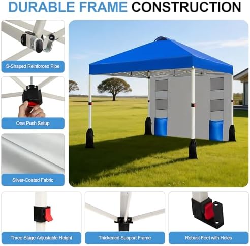 WEIZE 10x10 Pop Up Canopy Tent, 1-Button Push Setup Canopy Tent with 1 Sidewa...