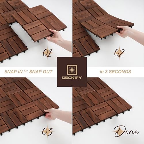 Acacia Wood Interlocking Deck Tiles Outdoor Flooring for Patio, Balcony