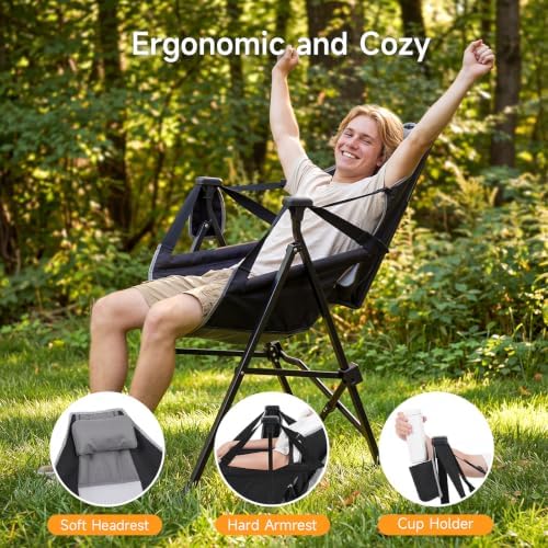 Hammock Camping Chair with Adjustable Backrest, Headrest and Cup Holder