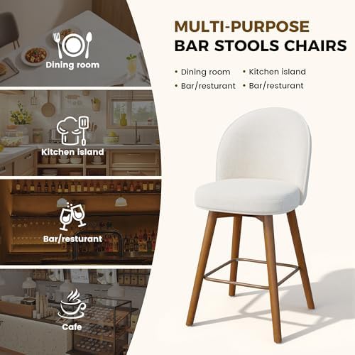 Modern Swivel Bar Stools Set of 2, Chic Upholstered Counter Height(26IN) Bar ...