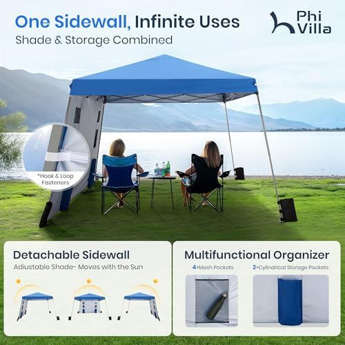 PHI VILLA 12x12 Pop Up Canopy Tent with Sidewall, Slant Leg Sun Shade