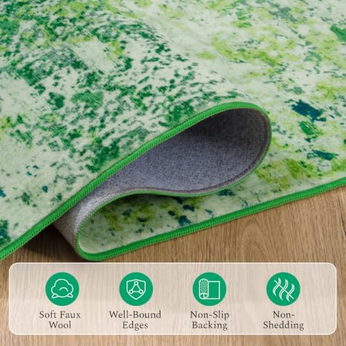 Rugflix 5x7 Dark Green Area Rug for Living Room, Washable Colorful Rug