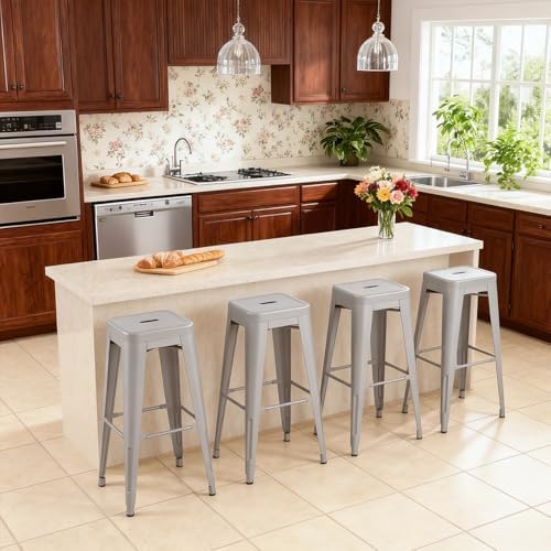 VENI HOME Stackable Metal Bar Stool Backless Indoor-Outdoor Counter Stools Fu...