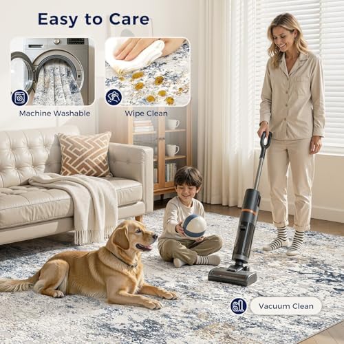 DMOYEST Area Rug Living Room Rugs 8x10 Washable Abstract Beige Blue Carpet