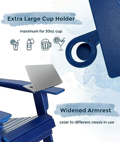 GARDENSTAR Oversized Folding HDPE Adirondack Chair with Cup Holder, Blue