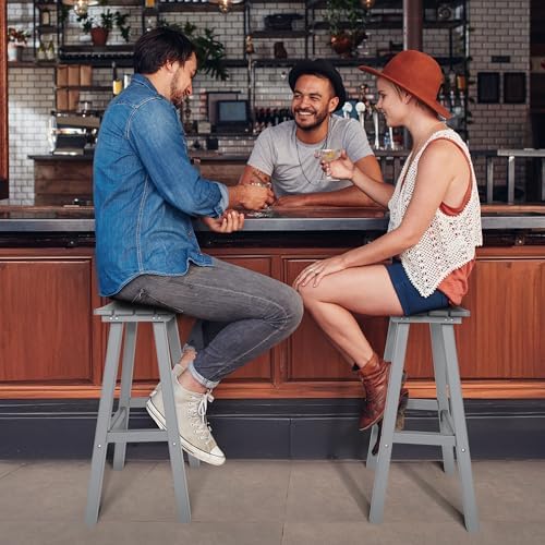 nalone 29 Inch Outdoor Bar Stools Set of 2, HDPE Bar Chairs with Footrest, We...