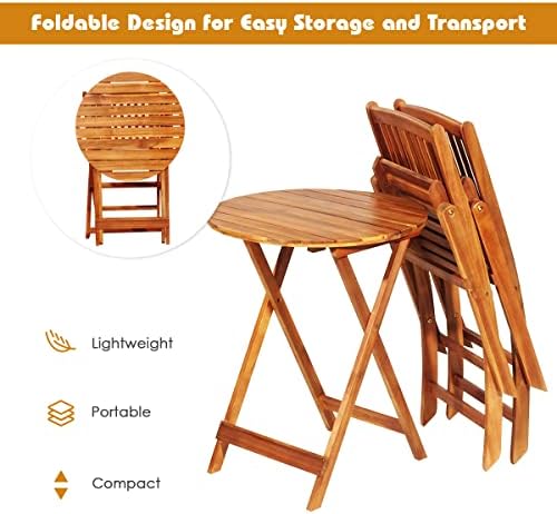 HAPPYGRILL 3 Pieces Patio Bistro Set Table & Chair with Cushions Foldable...