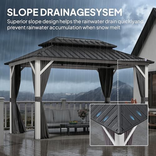 PURPLE LEAF Hardtop Gazebo 8' x 12' Galvanized Steel Roof White Frame