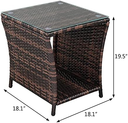 Wicker Rattan Side Table, Outdoor Square Rattan Coffee Table End Table Patio ...