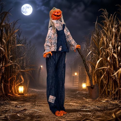 Tangkula 5.3 FT Animated Halloween Standing Pumpkin Scarecrow with Shovel