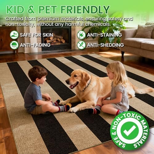Washable 5x7 Modern Striped Easy Jute Indoor Outdoor Rug for Living Room