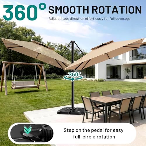 AreShark 11×11 FT Double-Top Cantilever Patio Umbrella, Beige