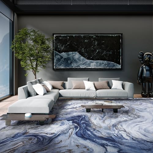 PADOOR Abstract 5'x7' Area Rug, Washable Non-Slip Low Pile, Marble Blue
