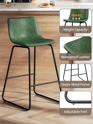 26in Bar Stools Counter Height Chairs Set of 3 (Green)