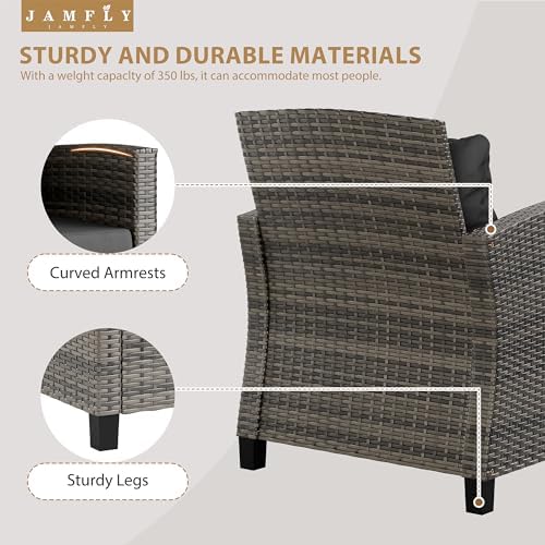 JAMFLY 3 Piece Wicker Patio Furniture Set - Outdoor Rattan Conversation Set w...