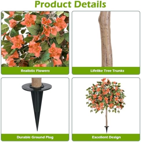 2PCS Fall Tree 4FT Artificial Bougainvillea Tree with Ground Spike UV Resista...