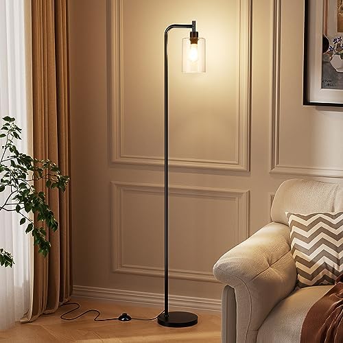 Ziisee Industrial Floor Lamp with Glass Shade - Black, LED Bulbs, Foot Pedal ...