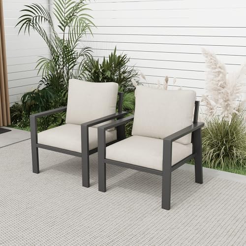 Outdoor Sofa Chair Aluminum Patio Couch Set of 2 All-Weather Patio Sofa Armch...