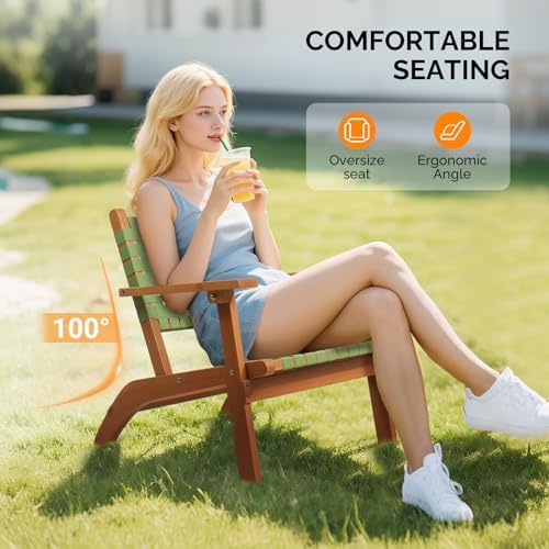 VINGLI Outdoor Armchair, Wooden Adirondack Chair All-Weather Wooden Patio Cha...
