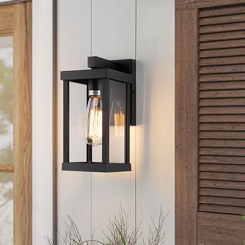 mirrea 11" Classic Outdoor Wall Sconce 1 Light in Matte Black Rectangula...