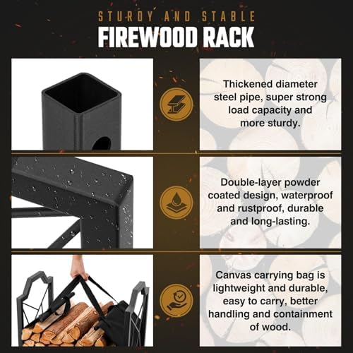 HIHADUUM Firewood Rack Outdoor Indoor - Firewood Holder with Canvas Log Carri...