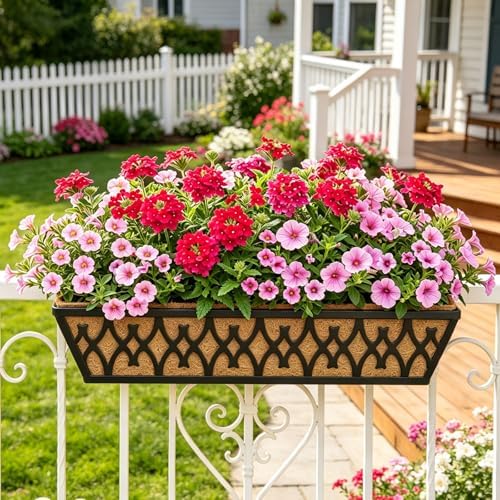 2 Pack 24 Inch Window Boxes Planters Railing Planter Box with Adjustable Brac...