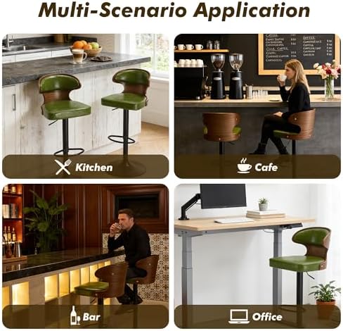 Bar Stools Set of 2, 360° Swivel Barstools with Solid Wood Back and Footrest,...