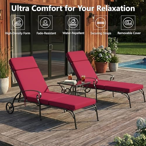 80 x 26 Inch Outdoor Chaise Lounge Cushions Set of 2 - Removable Cover, 4-Sec...