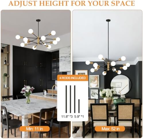 11"-52" Height Adjustable Modern Chandelier Ceiling Light Fixture, ...