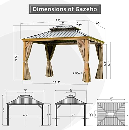 Domi 10'X12' Gazebo with Double Roof Steel, Heavy Duty Outdoor Patio ...