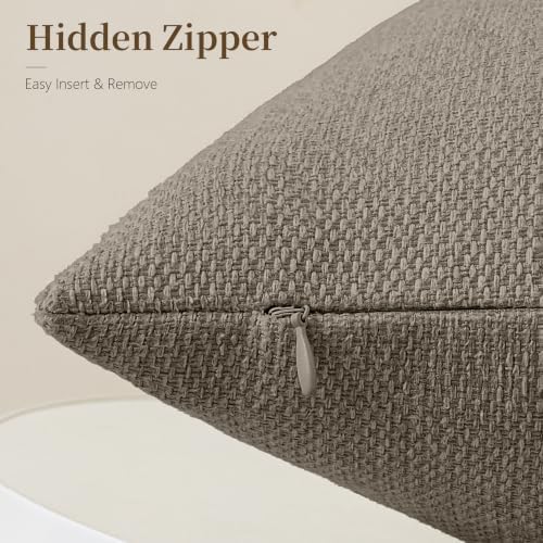 Natural Linen Look Throw Pillow Covers 18x18 Inch Set of 4, Textured Woven De...