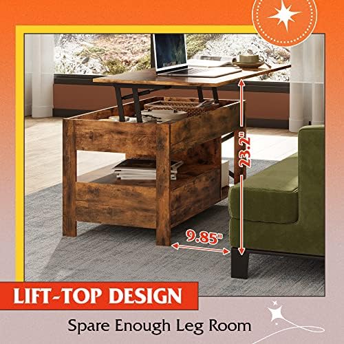 WLIVE Lift Top Coffee Table with Drawer, Brown