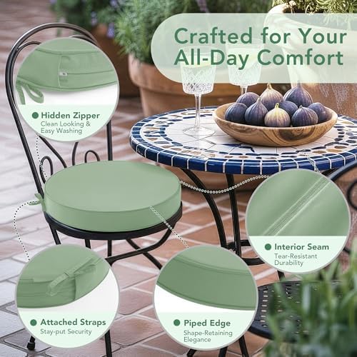Summsun Outdoor Bistro Chair Cushions Set of 2, 15" D x 3" H Round ...