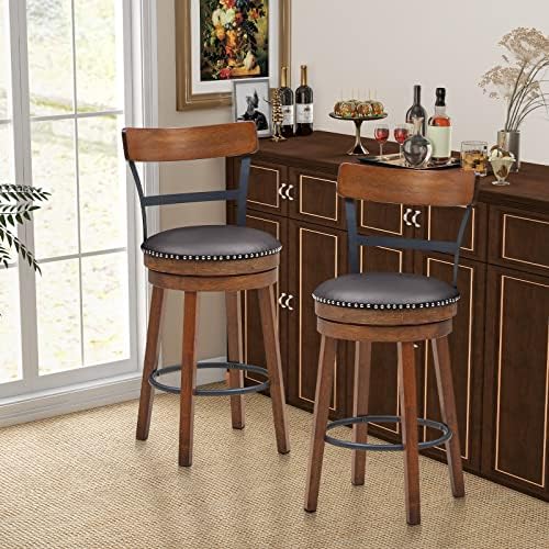 GIANTEX Bar Stools Set of 2-25.5" Counter Height Swivel Rubber Wood Bars...