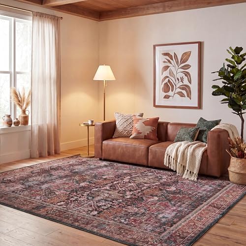 SAFAVIEH Washable Rug Tucson Collection - 8' x 10', Rust & Green,...