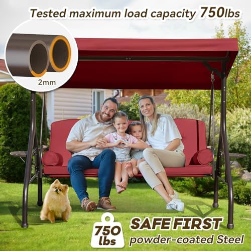 3 in 1 Outdoor Porch Swing with Adjustable Canopy, 3 Seat Outdoor Swing for A...