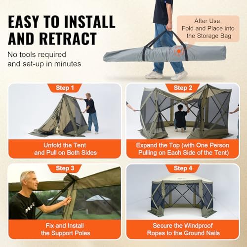 VEVOR 12x12ft Pop Up Gazebo Tent with Mosquito Netting, 6 Removable Wind Pane...