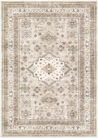 cotiled 6x9 Area Rug for Living Room, Washable, Traditional, Beige