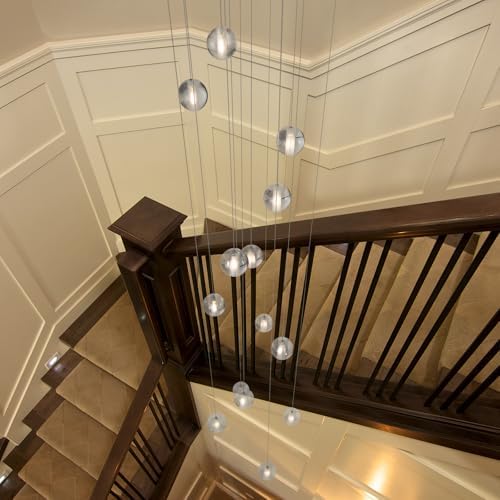 14 Lights Staircase Chandelier for High Ceiling, Dimmable Modern Crystal Rain...