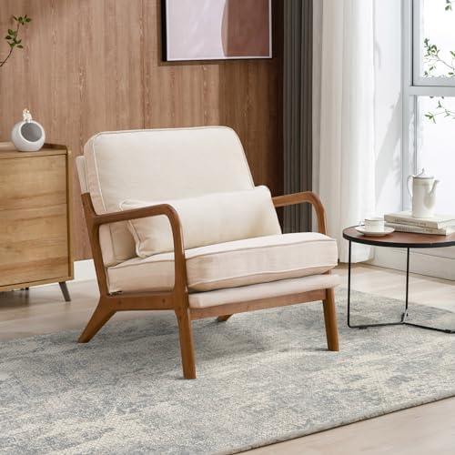 Hommoo Linen Fabric Accent Chair with Arm Mid Century Modern Lounge Reading C...