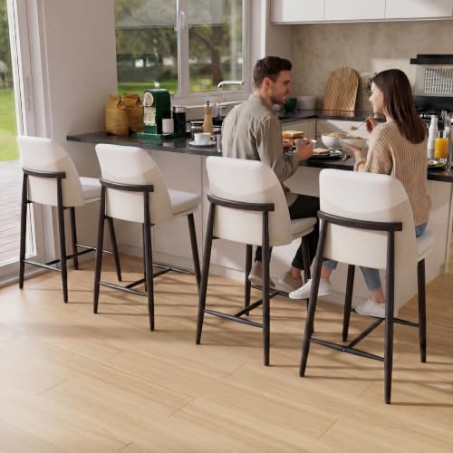 GXJ White Counter Height Bar Stools Set of 2, Dual Textured Seats