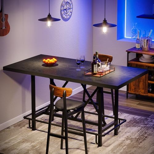 Tribesigns 63-Inch Counter Height Bar Table with Metal Footrest (Black)