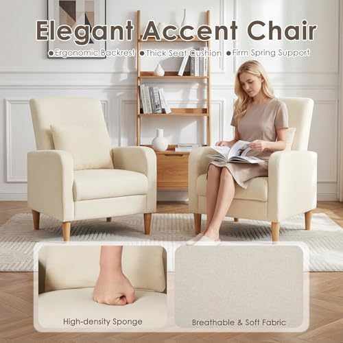 COLAMY Mid-Century Modern Upholstered Accent Chair with Back Pillow & Sol...